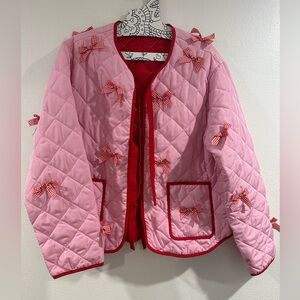 NWOT QUILTED BOW TIE JACKET PINK SIZE L